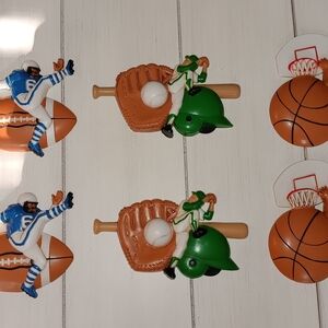 Vintage Burwood Sports Themed Wall Decor Set - Football, Baseball, Basketball